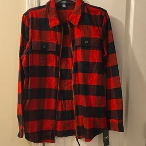 Chaps Red and Black Plaid Shirt Jacket